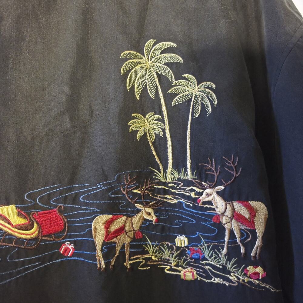 Bamboo Cay Camp Shirt Santa Clause Reindeer Christmas Palm Tree Hawaiian Mens L - Picture 6 of 10